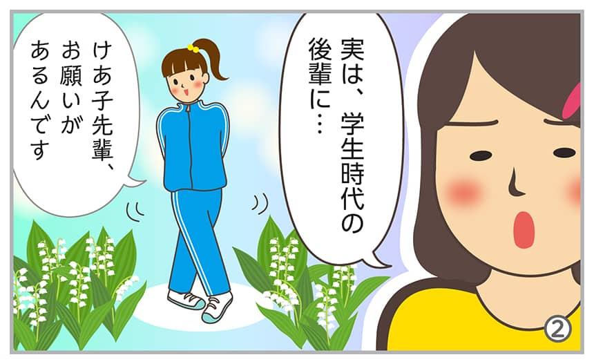 実は、学生時代の後輩に…。けあ子先輩、お願いがあるんです。