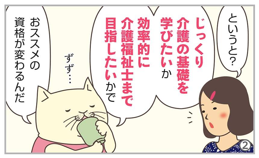 というと?じっくり介護の基礎を学びたいか、効率的に介護福祉士まで目指したいかでおススメの資格が変わるんだ。