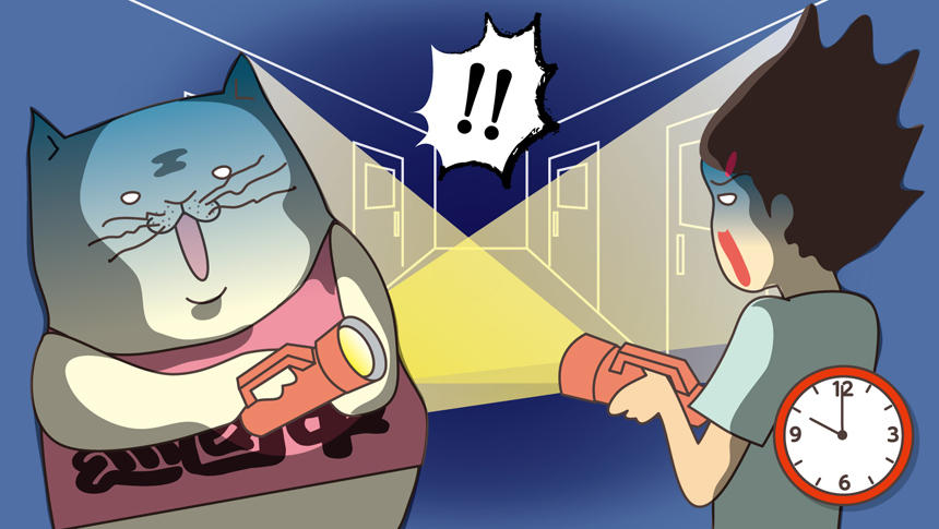 PM10:00の夜間巡回中にお互いに驚くけあ子とかいごろにゃん